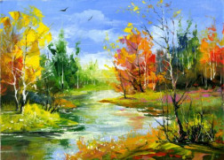 Autumn landscape with the wood river