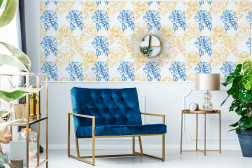 Blue & Gold Floral Outline Pattern