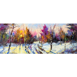 Sunset in winter wood