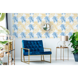 Blue & Gold Floral Outline Pattern